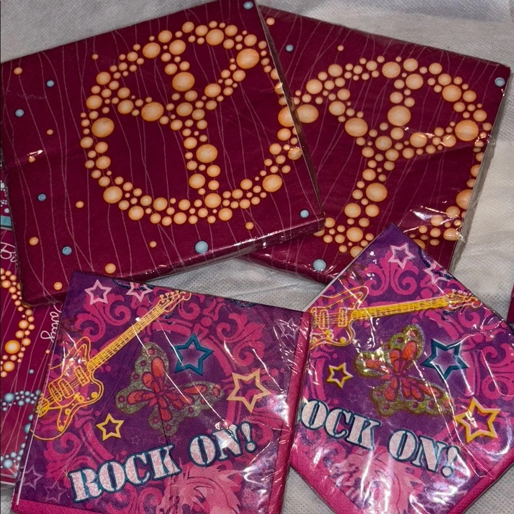Peace Rock On Party Plates Cups Napkins Pink Blue Disposable Tableware Set New